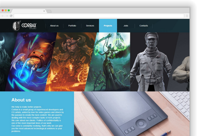 Landing Page студии компьютерной графики Corbax Studios